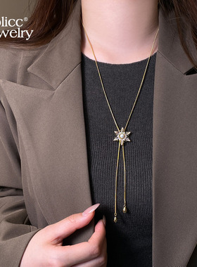 古里雅银色雪花吊坠项链高级感