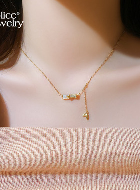 古里雅金色竹节锆石项链高级感