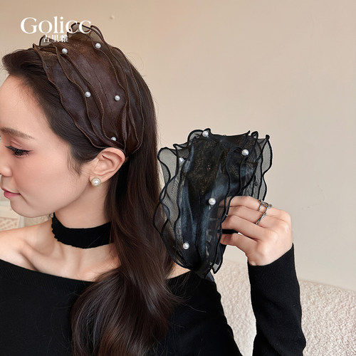 GOLICC宽面珍珠蕾丝发箍高级感