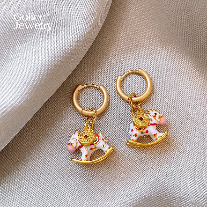 古里雅金色钱币小马耳环高级感