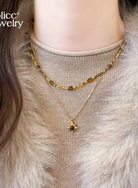 古里雅金色虎眼石毛衣链高级感