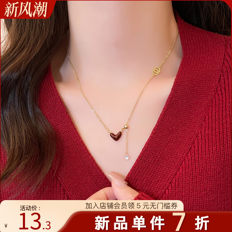 古里雅红色爱心可调节项链高级感
