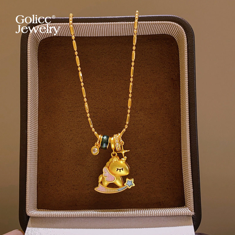 金色珐琅彩小马吊坠项链女款高级感轻奢小众毛衣链气质大气配饰品,饰品/流行首饰/时尚饰品新,项链,淘宝优惠券,粉丝福利购,淘宝优惠卷