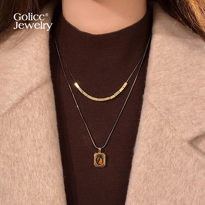 古里雅叠戴虎眼石吊坠项链高级感