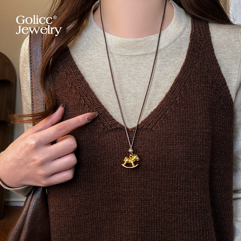 沙金小马吊坠长项链女大气高档高级感毛衣链秋冬2026新款小众配饰,饰品/流行首饰/时尚饰品新,项链,淘宝优惠券,粉丝福利购,淘宝优惠卷