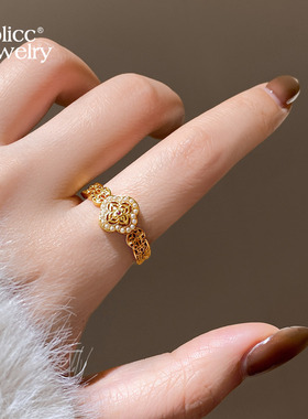 古里雅沙金珍珠四叶草戒指高级感