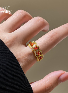 古里雅古法沙金花丝戒指高级感