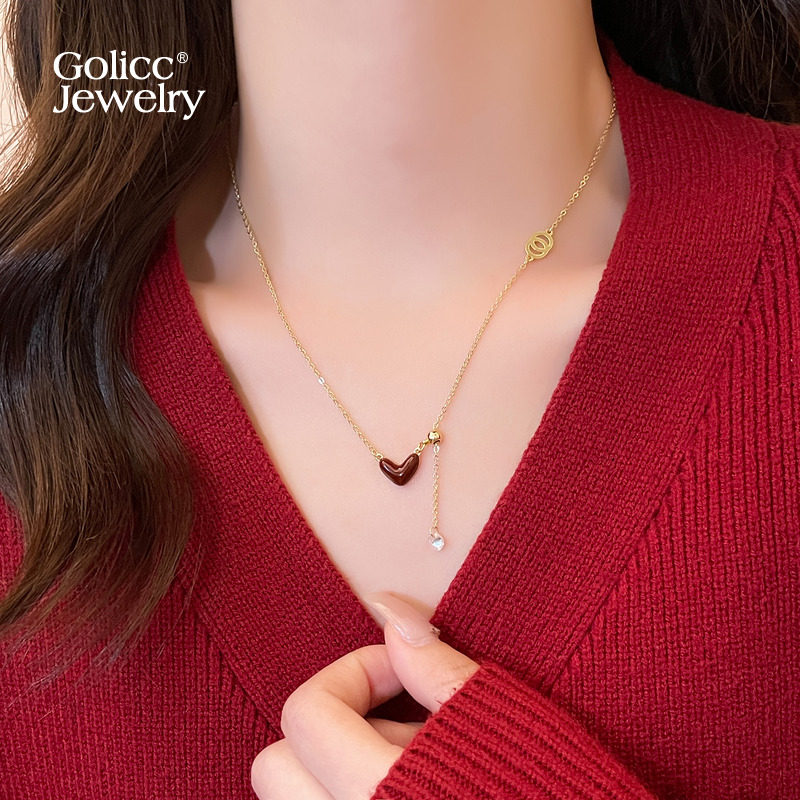 古里雅红色爱心可调节项链高级感