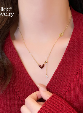 古里雅红色爱心可调节项链高级感