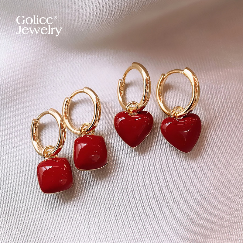 古里雅红色几何耳环高级感