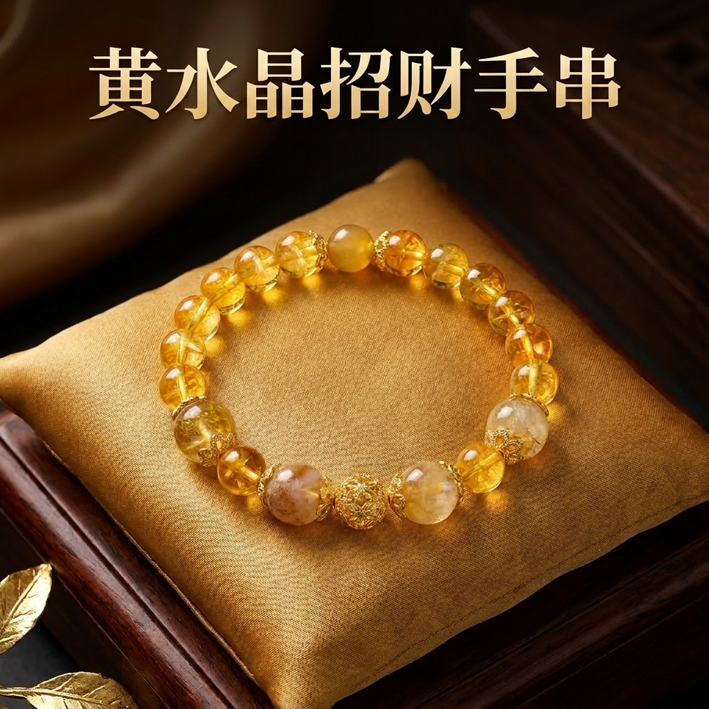 古里雅黄色水晶串珠手链图片