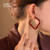 复古红色大圈圈耳环女方圆脸耳圈本命年耳钉过新年高级感夸张耳饰