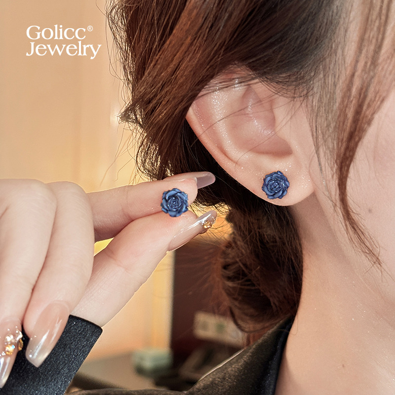 古里雅紫色玫瑰花朵耳环高级感