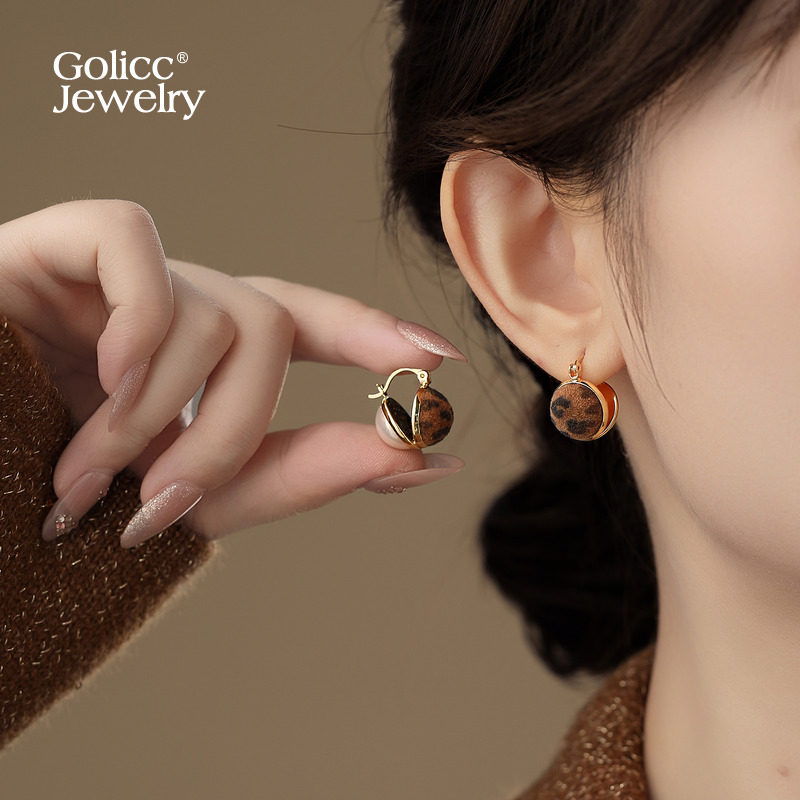 古里雅双面豹纹珍珠耳环高级感