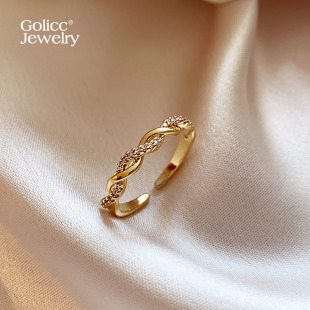 麻花锆石开口戒指女2026新款 轻奢高级感小众设计素圈食指环 爆款