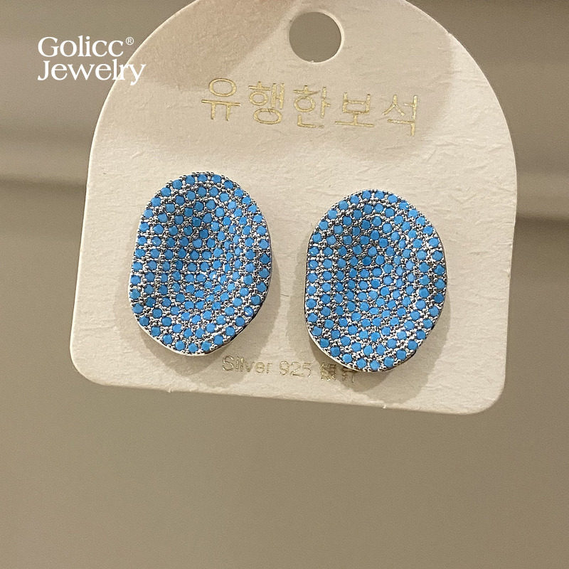 古里雅蓝色锆石耳环高级感图片