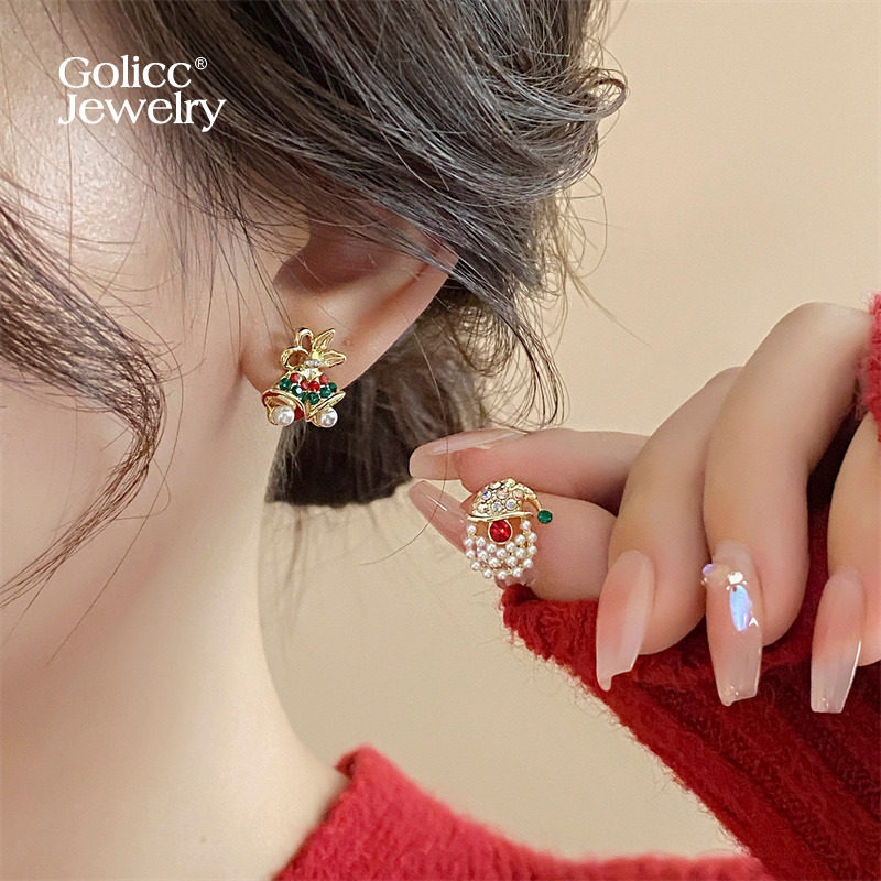 古里雅金色圣诞珍珠耳环高级感