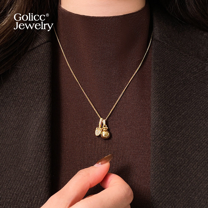金色铲子微镶福袋吊坠项链女高级感轻奢小众毛衣链气质大气配饰品,饰品/流行首饰/时尚饰品新,项链,淘宝优惠券,粉丝福利购,淘宝优惠卷