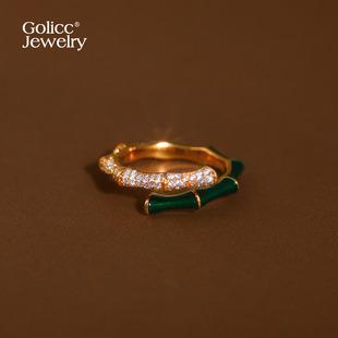 绿色竹节锆石开口戒指女轻奢高级感小众设计可调节尾巨好看的指环