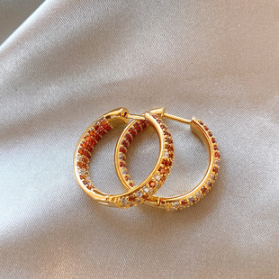 耳饰品 高级感轻奢耳钉适合冬天 金色满钻圈圈耳环女2025新款 爆款