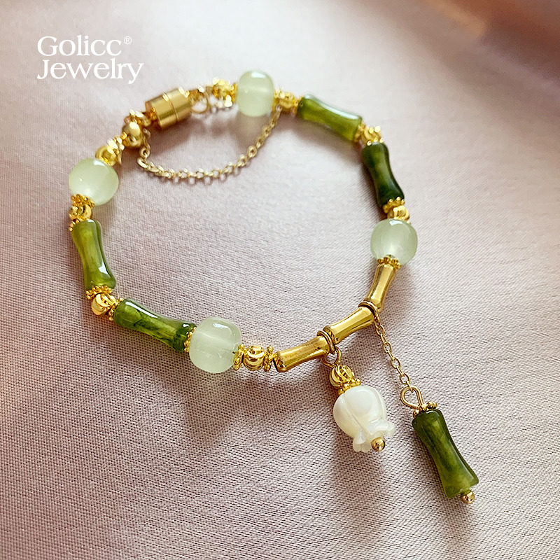 古里雅新中式竹节玉石手链高级感