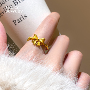 沙金蝴蝶结戒指女小众设计2026新款爆款开口戒食指戒巨好看的指环