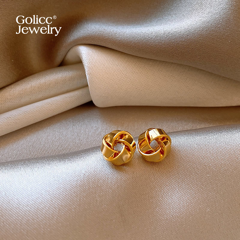 古里雅金色缠绕同心结耳钉高级感