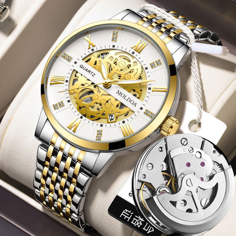 MOLDOA瑞士机械镂空男表夜光防水日历礼盒装