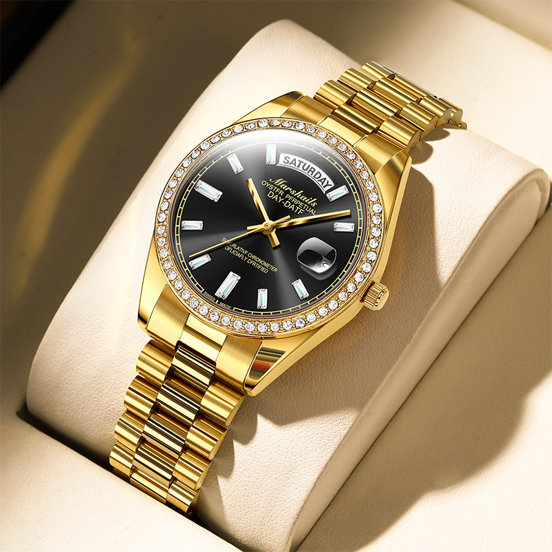 高档全自动机械夜光防水男士手表休闲日历星期黑冰糖情侣手表