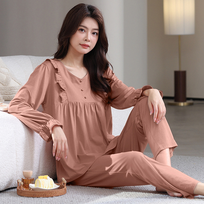 妈妈睡衣女款纯棉长袖大码可外穿