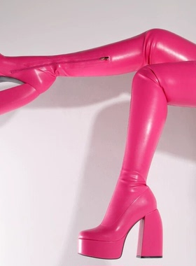 1357欧美外贸跨境细跟尖头及膝靴新娘红色婚鞋高跟显瘦瘦靴时装靴