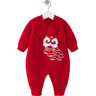 汤尼倍儿宝宝过年拜年服秋冬新生儿连体婴儿满月百天喜庆红色衣服