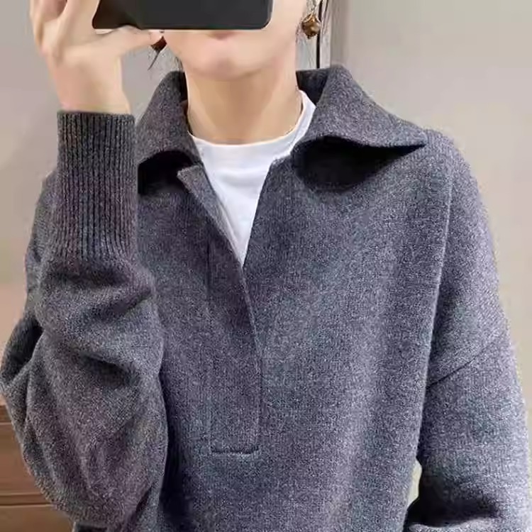 baby小山羊绒衫女polo领宽松毛衣
