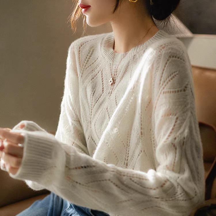 baby小山羊绒针织衫圆领镂空毛衣