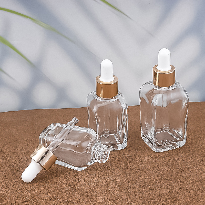 高档化妆品精油小样胶头30ml可定制玻璃瓶滴管瓶分装罐方形滴管瓶