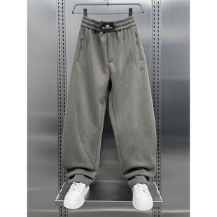 痞帅哈伦裤 冬季 宽松纯色百搭弯刀裤 潮牌运动休闲卫裤 加绒加厚男士