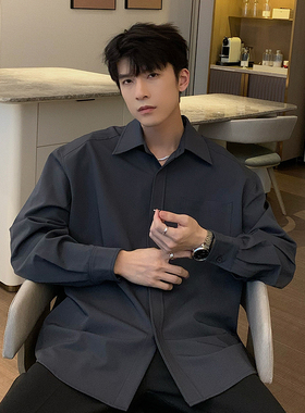 Hualun春秋季高级感休闲衬衫男长袖宽松潮流痞帅衬衣ifashion男装