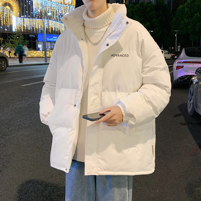 白色棉衣男冬季加绒加厚保暖羽绒服棉服外套男生情侣款美式棉袄子