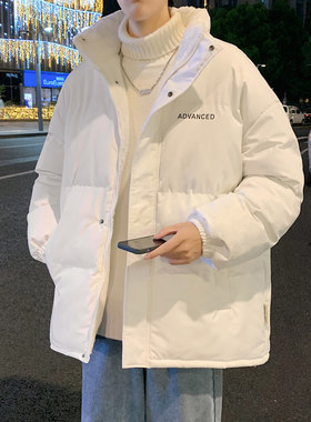 白色棉衣男冬季加绒加厚保暖羽绒服棉服外套男生情侣款美式棉袄子