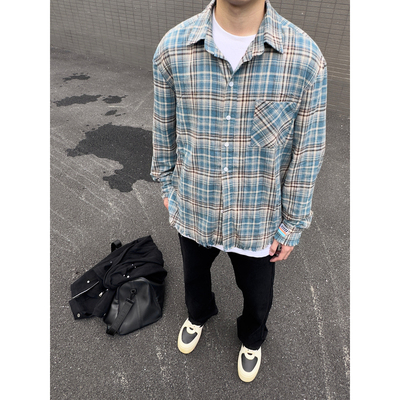 AHCN（志存高远）美式复古街头休闲百搭宽松格纹长袖格子衬衫男女