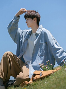 日系牛仔衬衫男设计感痞帅休闲外套春秋季oversize慵懒风百搭衬衣