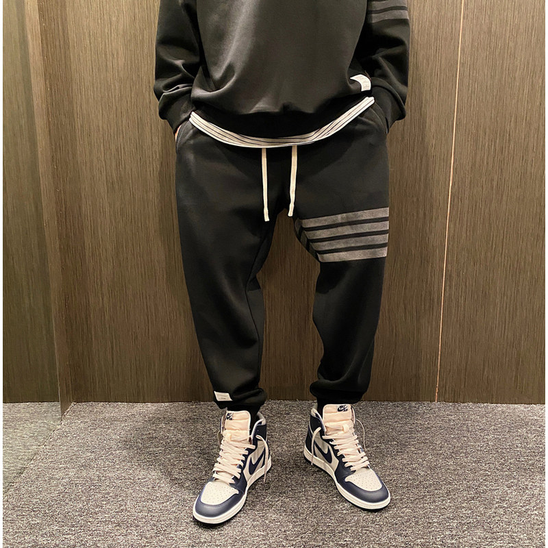 @MXD UGLY 秋季裤子男四条纹印花运动裤宽松直筒美式休闲束脚卫裤