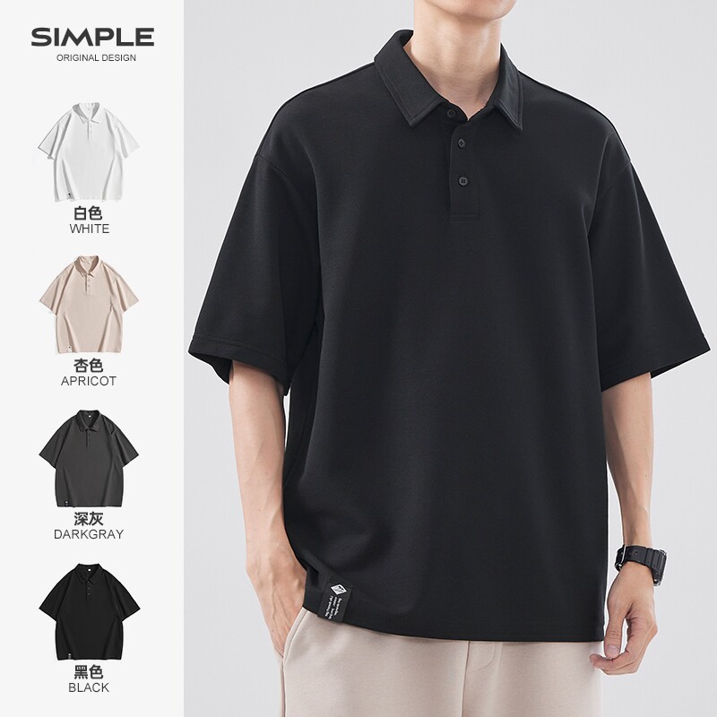hansca 250g珠地棉凉感薄款短袖polo衫男夏季美式黑色宽松翻领T恤