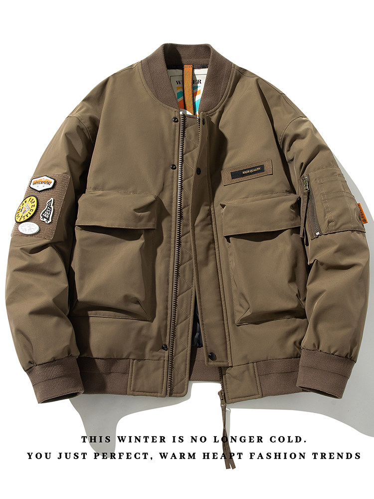 棒球羽绒服男冬季轻薄羽绒夹克美式复古飞行员工装外套加厚防寒服