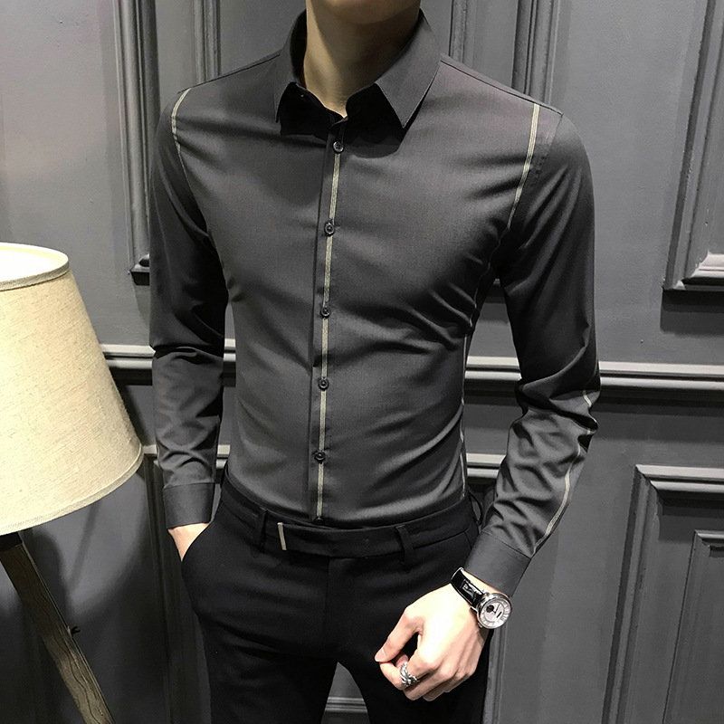 春秋男士衬衫长袖2025新款高级商务高端痞帅加绒衬衣修身休闲男装