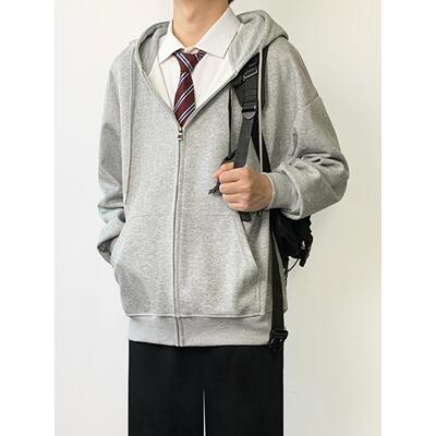 木村叔dk日系灰色连帽开衫卫衣男士春季西装制服内搭叠穿春秋外套