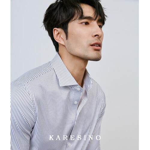 KARESINO高端商务男士条纹温莎领衬衫休闲免熨烫修身正装长袖男衬