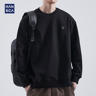 hansca重磅卫衣男士宽松套头2025新款春秋季潮牌刺绣圆领长袖上衣