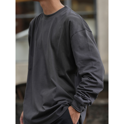 Procano日系宽松休闲圆领纯色百搭重磅打底长袖男女卫衣T恤潮300G