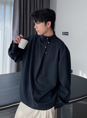 Hualun纯色休闲衬衣男款秋冬高级感痞帅衬衫cleanfit韩版套头上衣